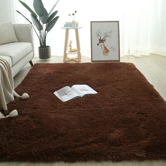 Area Rug Fluffy long hair plushy soft floor mat Dark brown