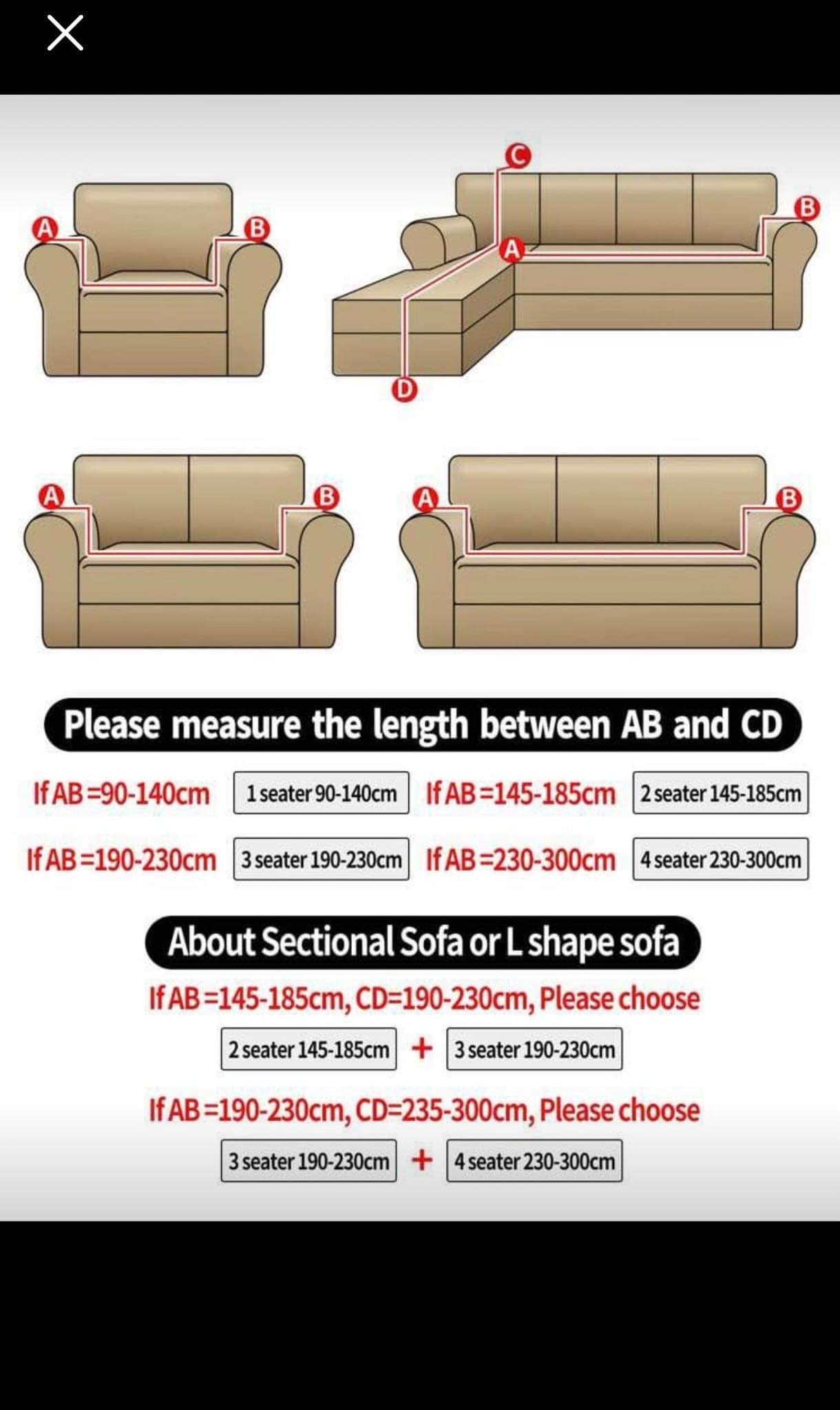 4 size stretchy sofa covers black